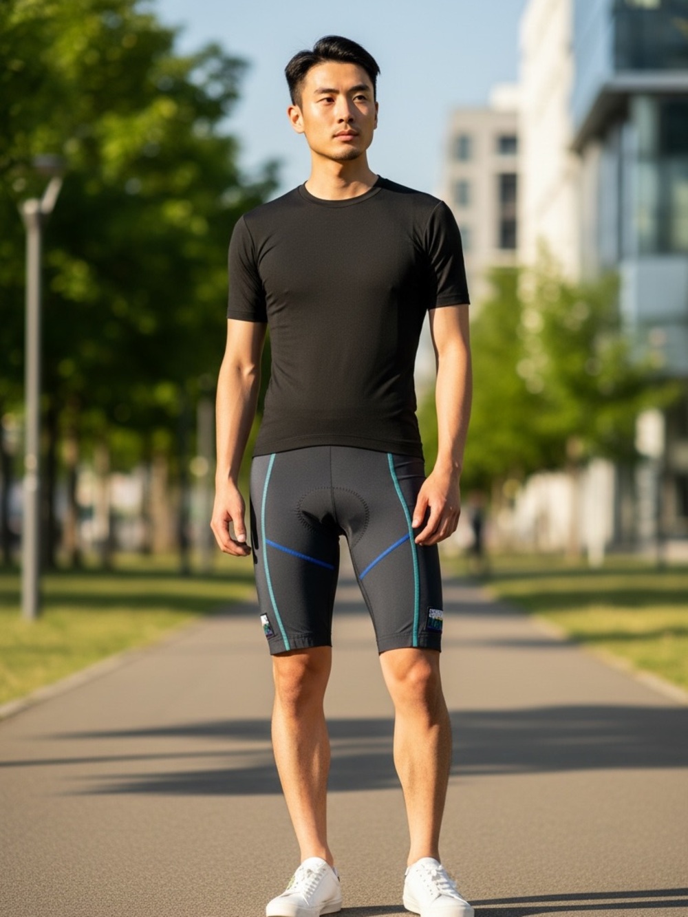 Men's Serious Action Compression Padded Cycling Shorts with Blue Accent